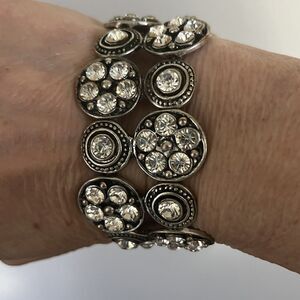 Unbranded Bracelet Womens Silver Black Rhinestone Elastic Band Evening Party